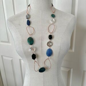 Rose gold tone long beaded necklace